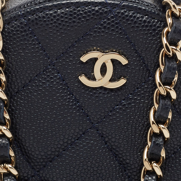 CHANEL Navy Blue Quilted Caviar Leather CC Round Chain Clutch - Picture 5 of 8